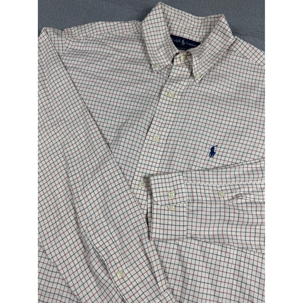 Polo Ralph Lauren Mens Classic Fit Tattersall Check Button Down Shirt White M